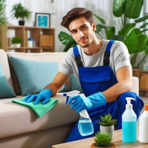 professional cleaner using eco-friendly products